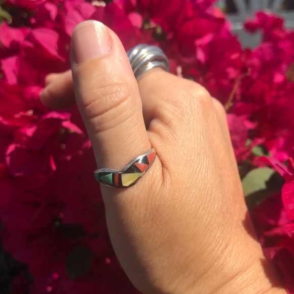 Vintage Zuni inlaid ring (signed) - Picture 2 of 3